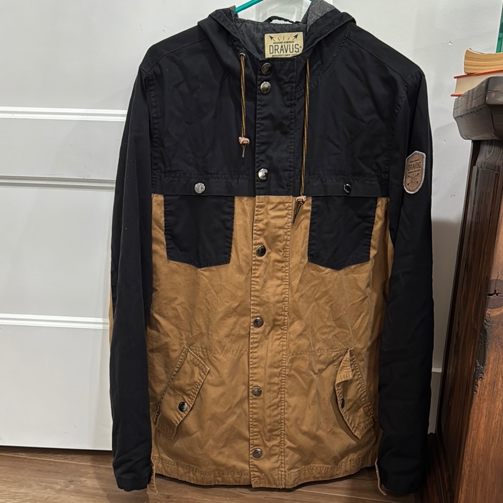 Casual Lightweight Black and Tan Jacket with Hood